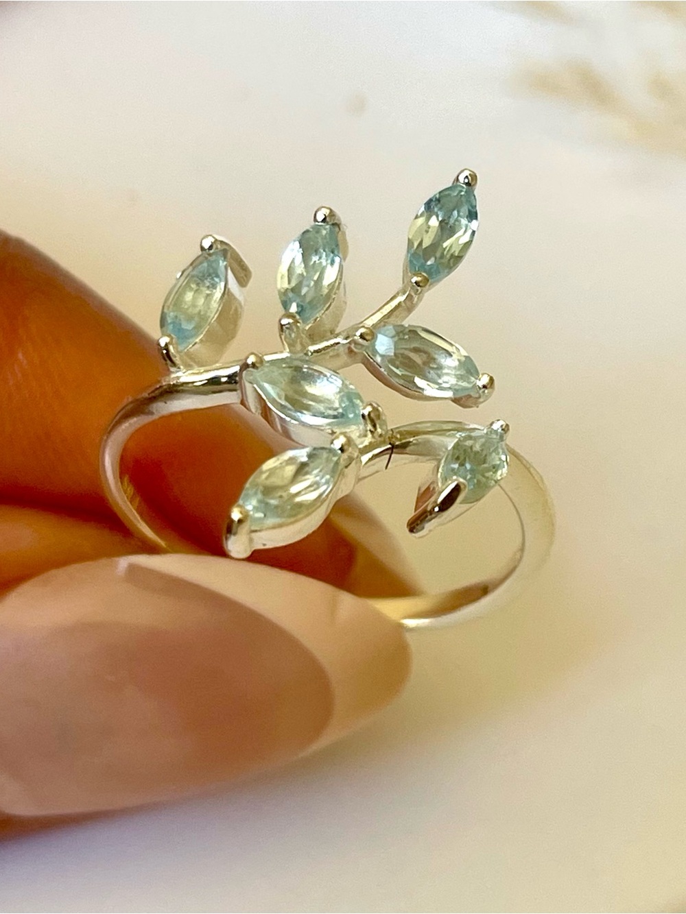 Natural Blue Topaz “The branch” ring in 825 Sterling silver! US: 8 - Picture 4 of 11